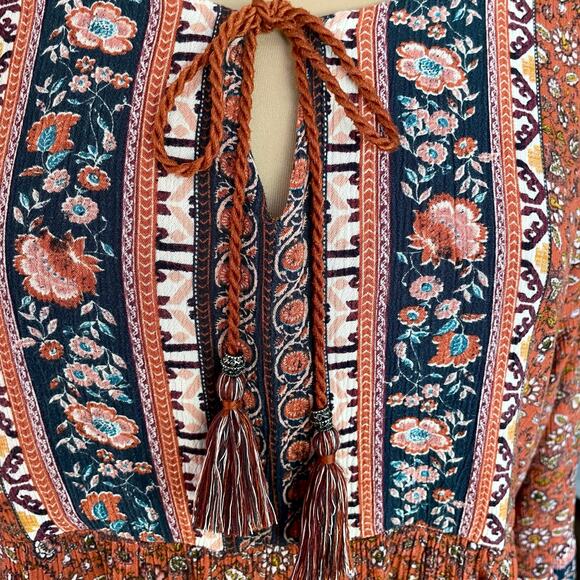 Artesia Rust Blue Boho Tunic / Mini Dress Size XXL Peasant Fall Casual Festival - Picture 4 of 10